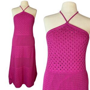 Old Navy Crochet Halter‎ Dress Sz XXLT Pink Beachy Barbiecore Coastal Vacation